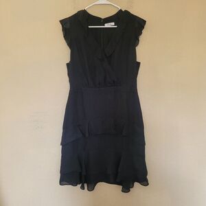 Parker Silk Blend Black Ruffle Mini Dress Size 10 Cap Sleeve Lined Lightweight